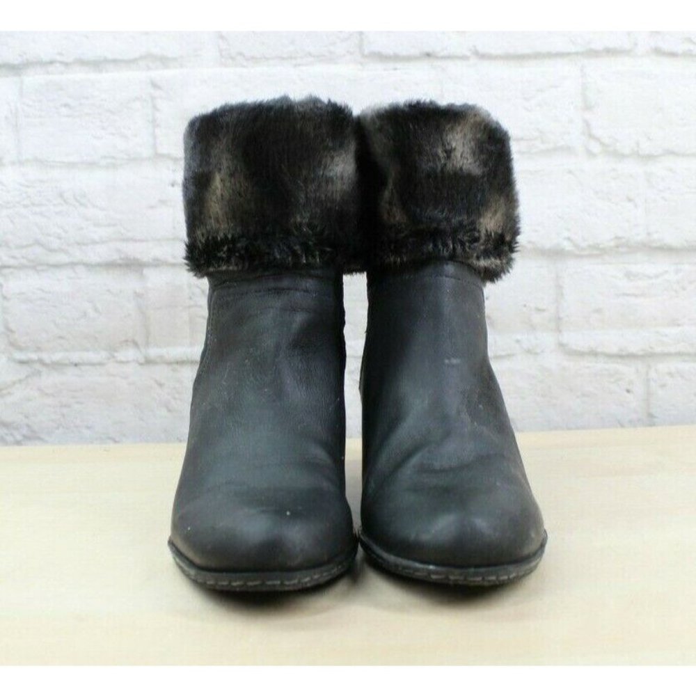 Franco Sarto Anorak Black Leather Faux Fur Back Zip Winter Wedge Boots Size 9 M - Picture 4 of 9
